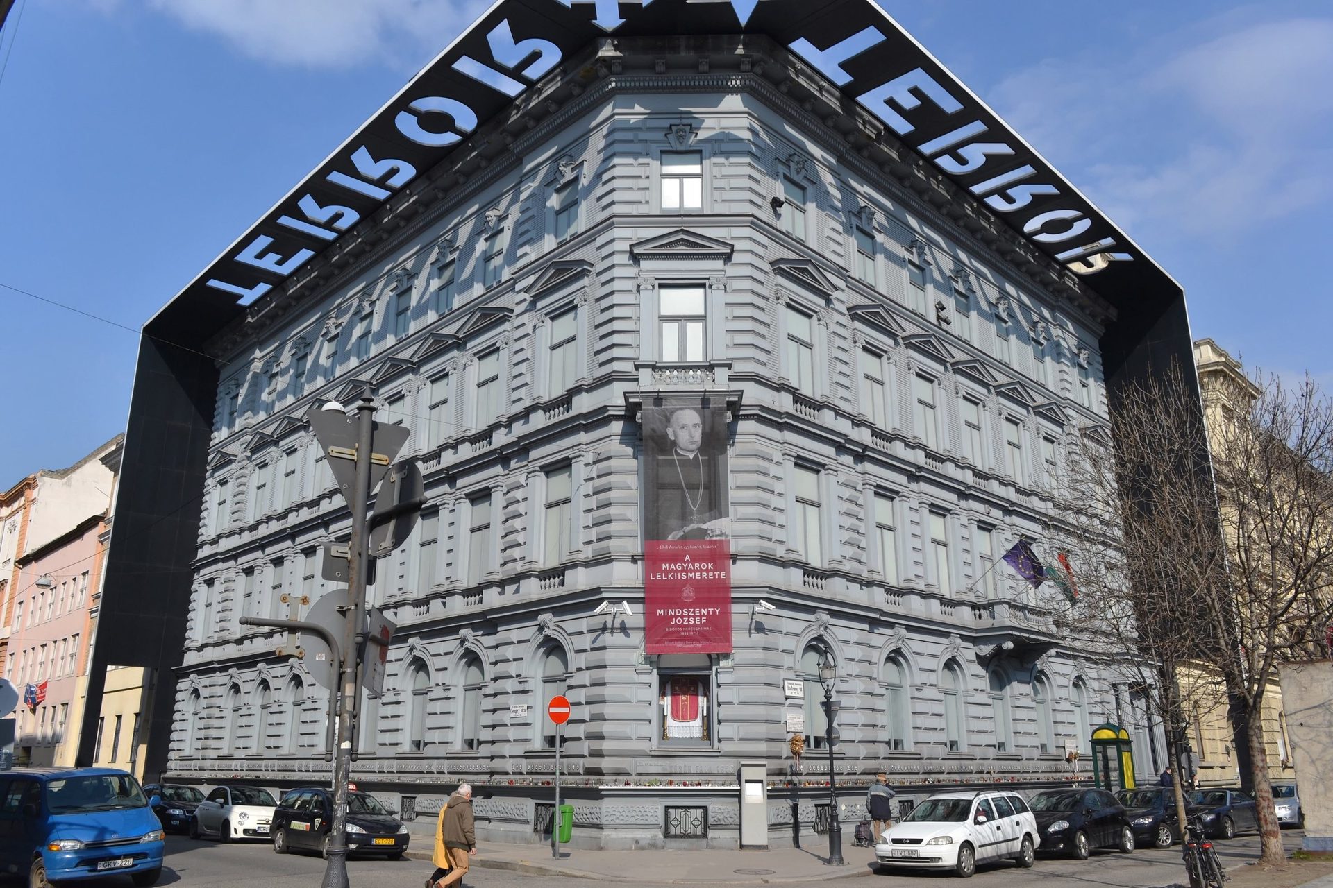 Exterior of the House of Terror Museum on Andrássy Avenue in Budapest